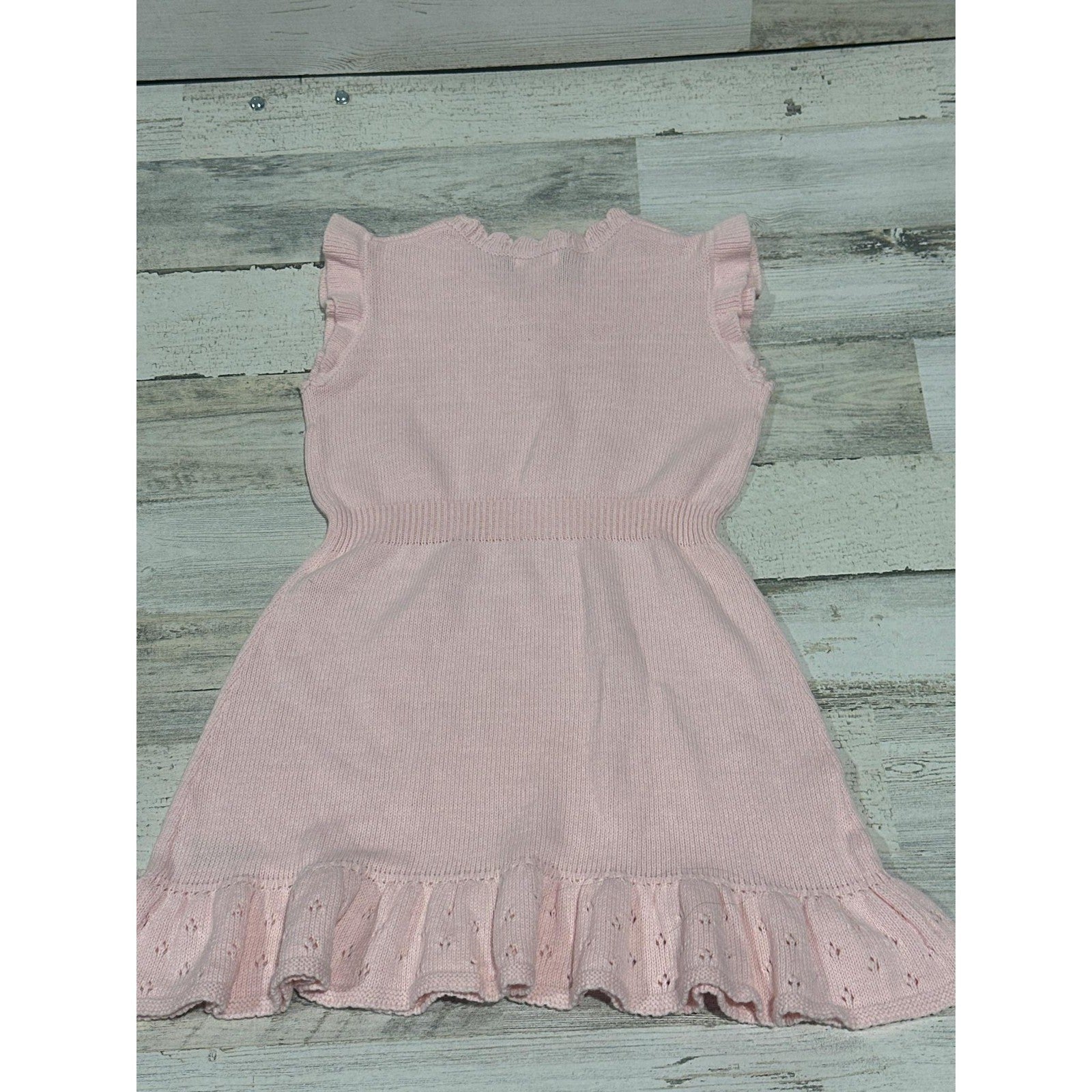 Cat & Jack Sweater Dress Girls S 6/7 Pink Ruffle Pointelle Knit EUC2