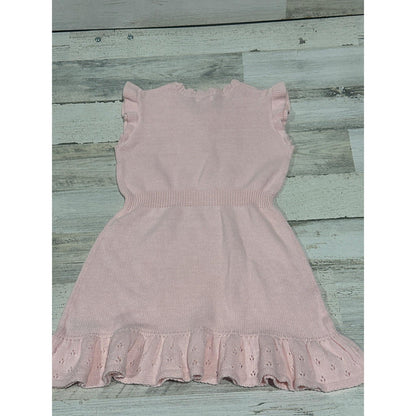 Cat & Jack Sweater Dress Girls S 6/7 Pink Ruffle Pointelle Knit EUC2