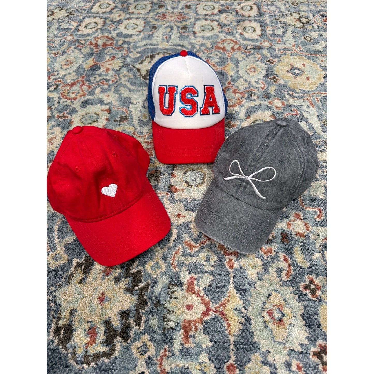 Women's Baseball Cap Bundle One Size Cute Heart Bow USA Coquette EUC0