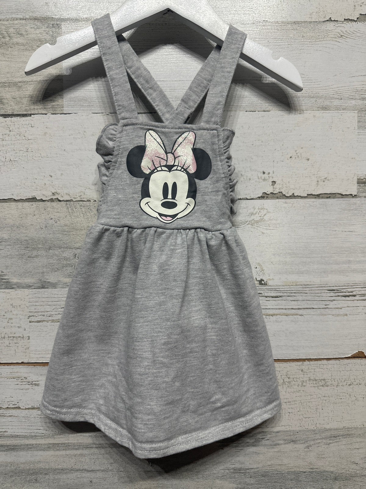Disney Minnie Mouse Pinafore Dress Girls 18m Gray Ruffle Glitter EUC0