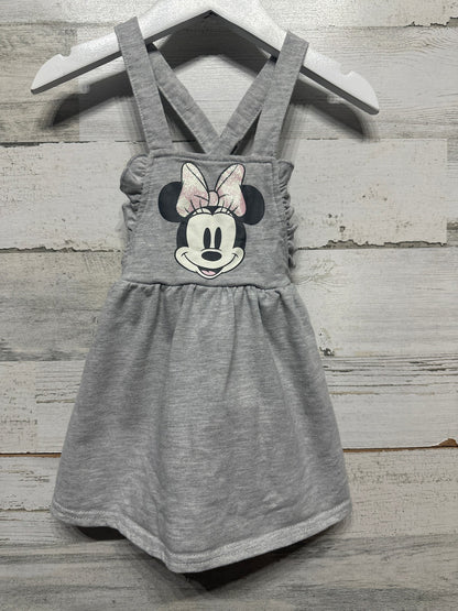 Disney Minnie Mouse Pinafore Dress Girls 18m Gray Ruffle Glitter EUC0
