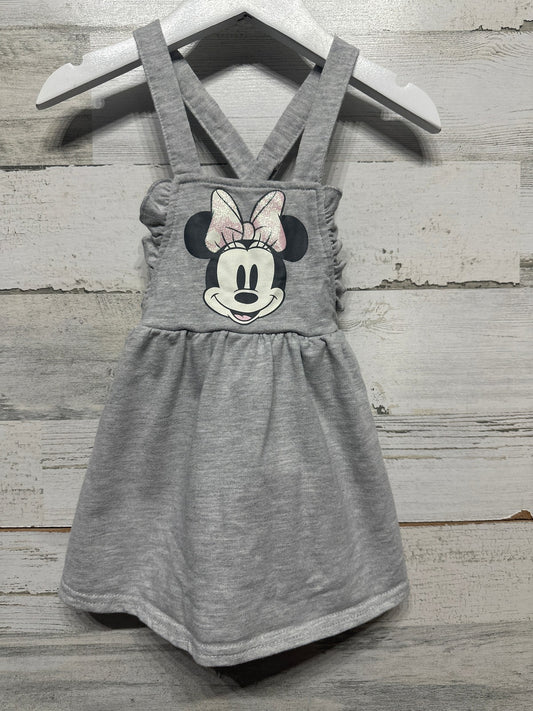 Disney Minnie Mouse Pinafore Dress Girls 18m Gray Ruffle Glitter EUC0