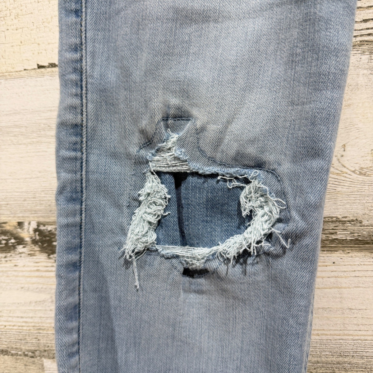 Abercrombie Kids Straight Distressed Jeans Girls 9/10 Light Blue Cotton Blend1