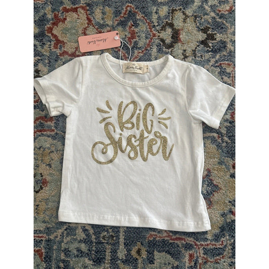 Marie Nicole Big Sister Tee Girls 2T White Gold Glitter Graphic NWT0