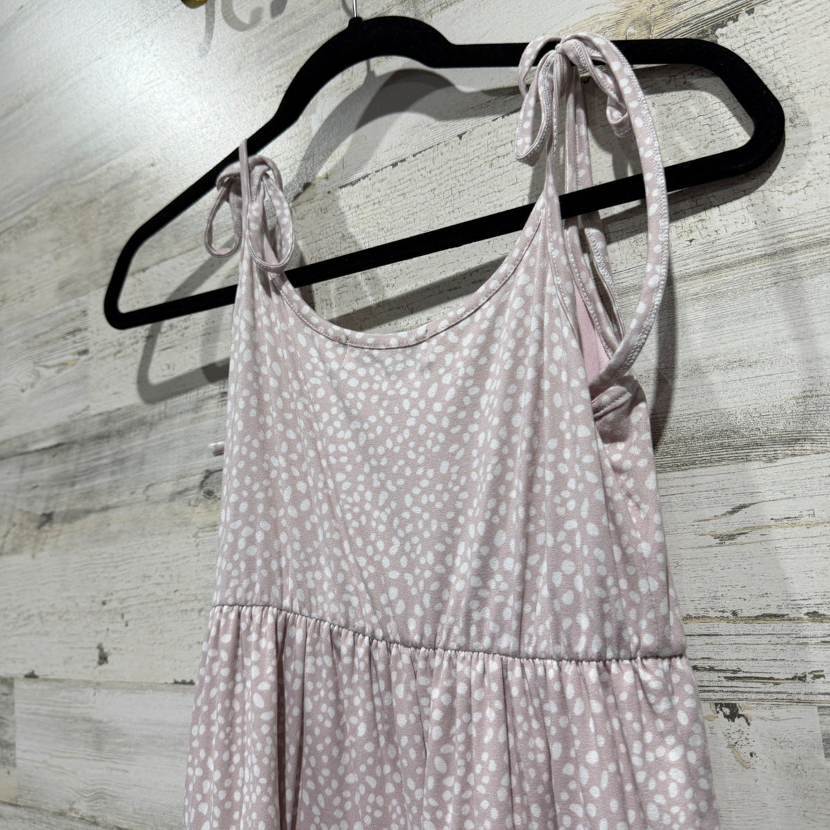 Gaudie Tiered Mini Dress Womens Size S Pink White Polka Dot Polyester Boho EUC5