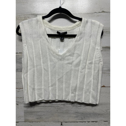 Forever 21 Sweater Vest Women Small White Ribbed Cropped V-Neck Preppy NWT0