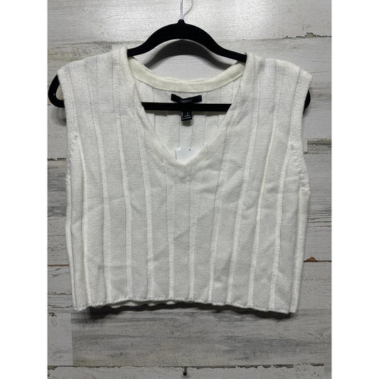 Forever 21 Sweater Vest Women Small White Ribbed Cropped V-Neck Preppy NWT0
