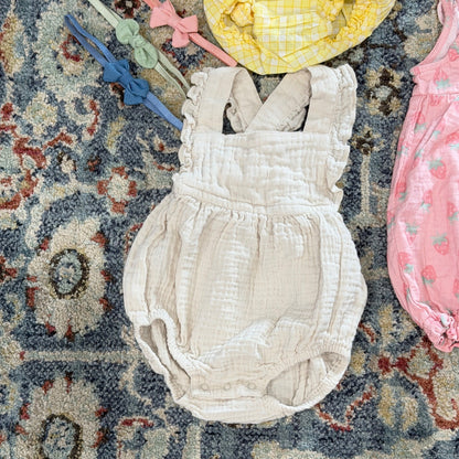 Baby Gap Burts Bees Cloud Island Girls 3-6M Yellow Pink Cream Romper Bundle EUC2