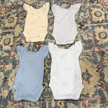 Carter's Bodysuit Set Girls Preemie Blue Yellow Floral Elephant Flutter EUC3