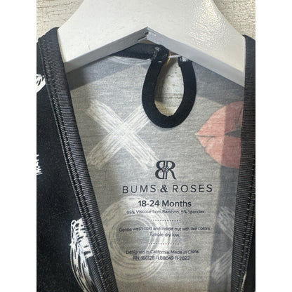 Bums and Roses Dress Bodysuit Kids 18-24M Black XOXO Lips GUC2