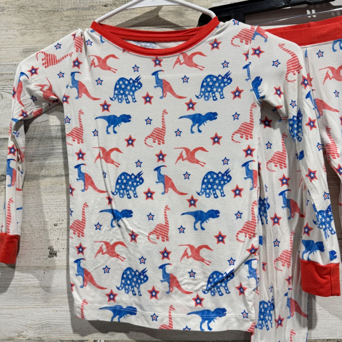 Dream Big Little Co Dinosaur Pajama Set 4T Red White Blue Bamboo Patriotic GUC*1