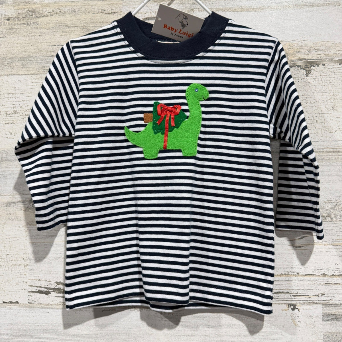 Baby Luigi Shirt Boys 12M Navy White Striped Dinosaur Christmas Holiday NWT0