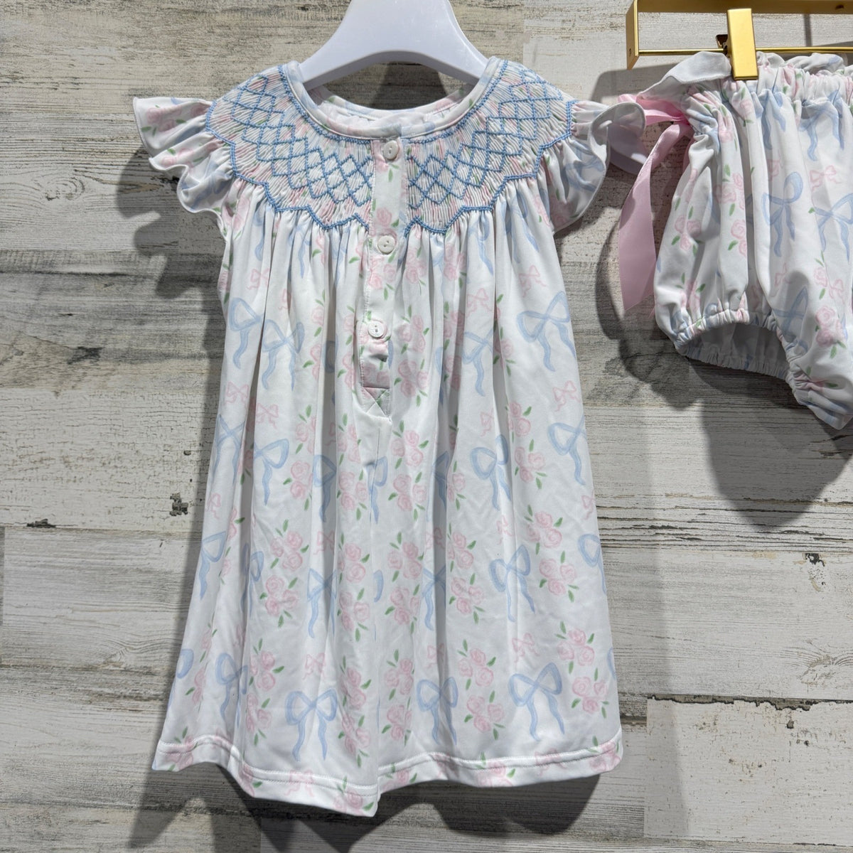 Little Bear Smocks Smocked Dress Set Girls 3T White Floral Bow Cotton Blend New5