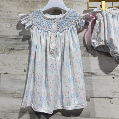 Little Bear Smocks Smocked Dress Set Girls 3T White Floral Bow Cotton Blend New5