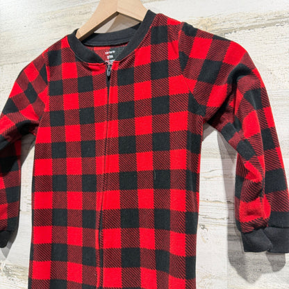 Carter's Buffalo Plaid Footed Pajamas Boys 7 Red Black Fleece Holiday Classic1