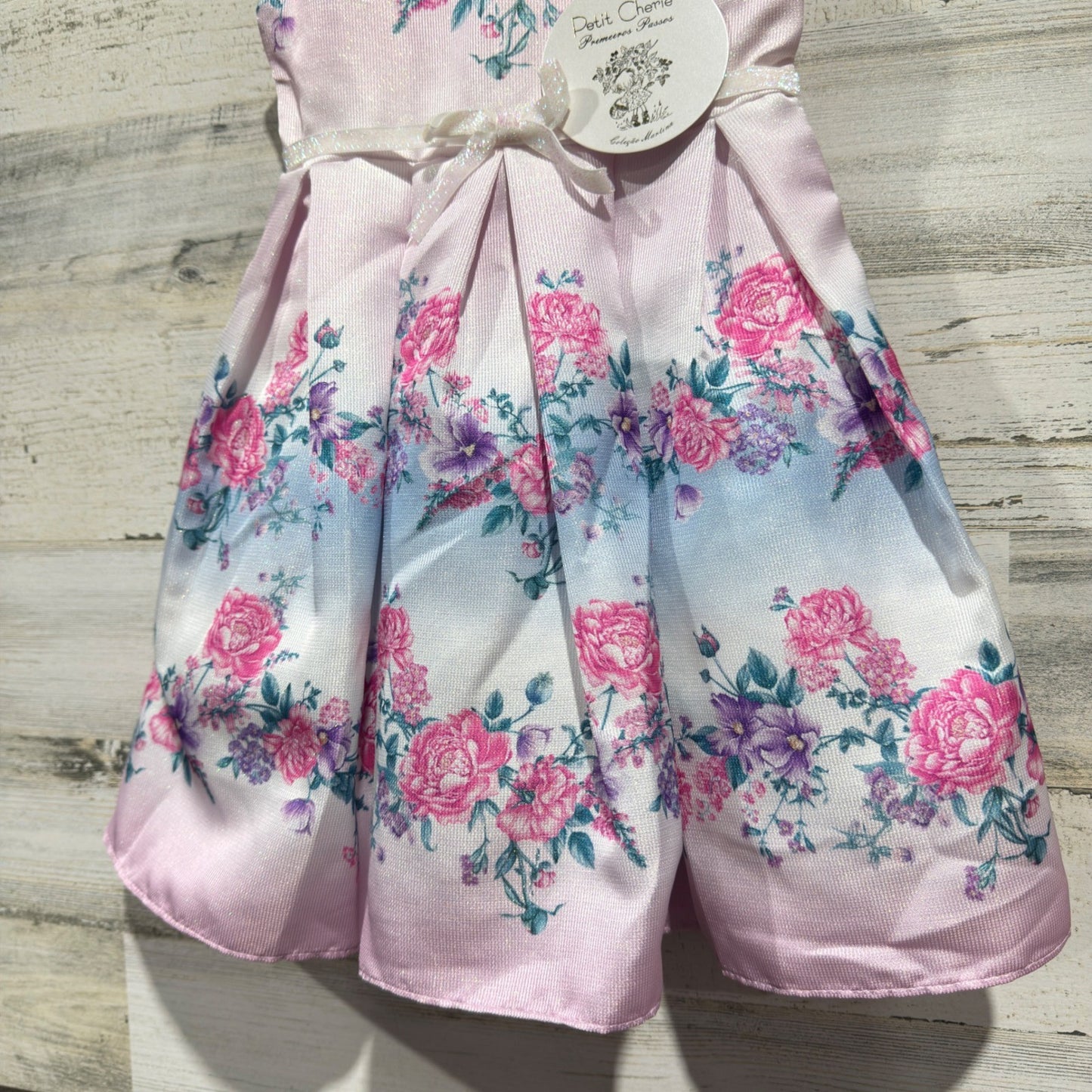 Petit Cherie Floral Dress Girls Size 1 Pink Blue Rose Pleated Coquette NWT1
