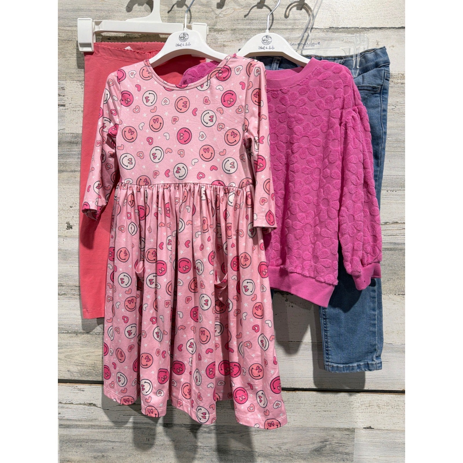 TEA MILA & Rose Jumping Bean Old Navy Girls Size 5 Pink Smiley Floral Bundle EUC0