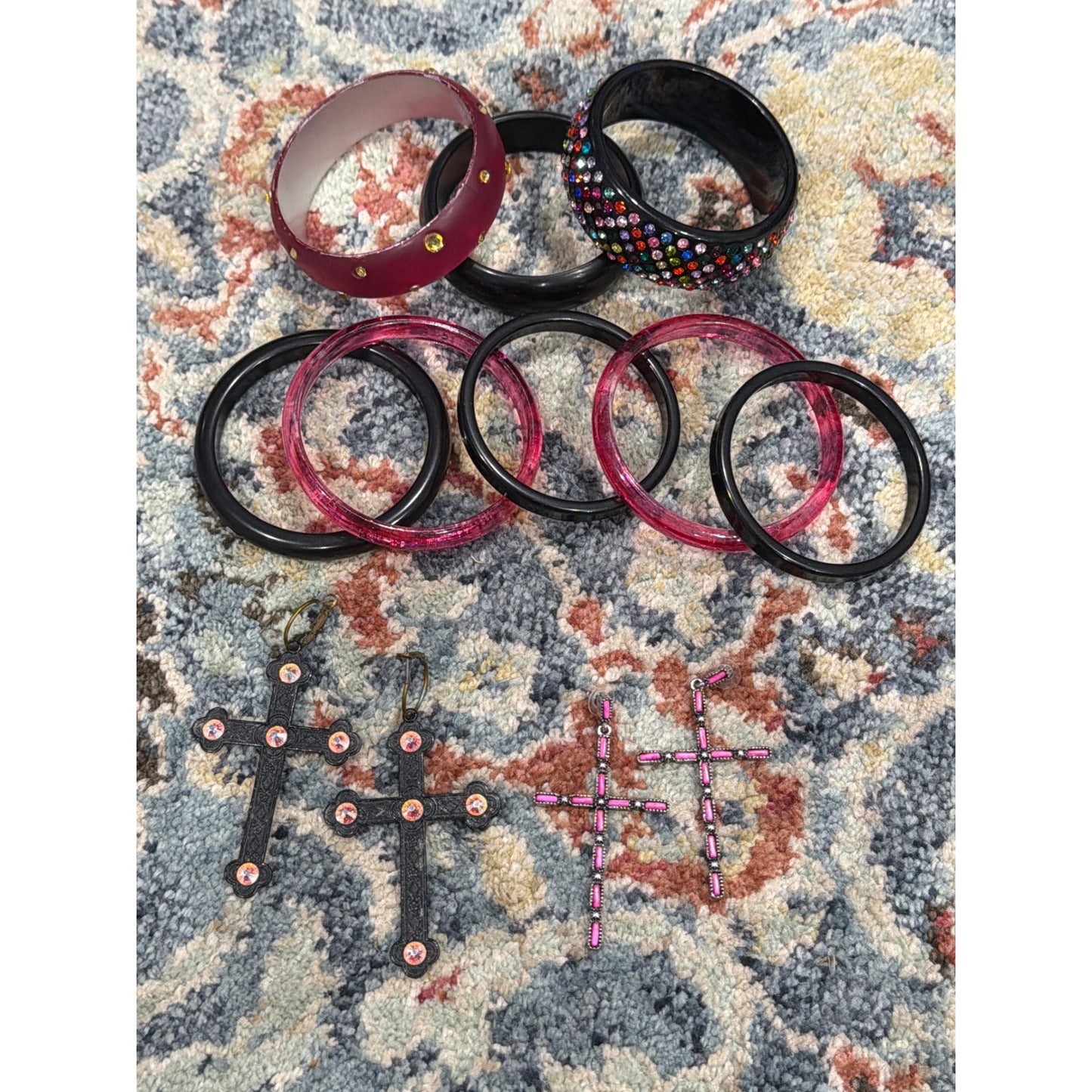Jewelry Lot Women Multi Bangle Cross Earrings Gothic Y2K EUC0