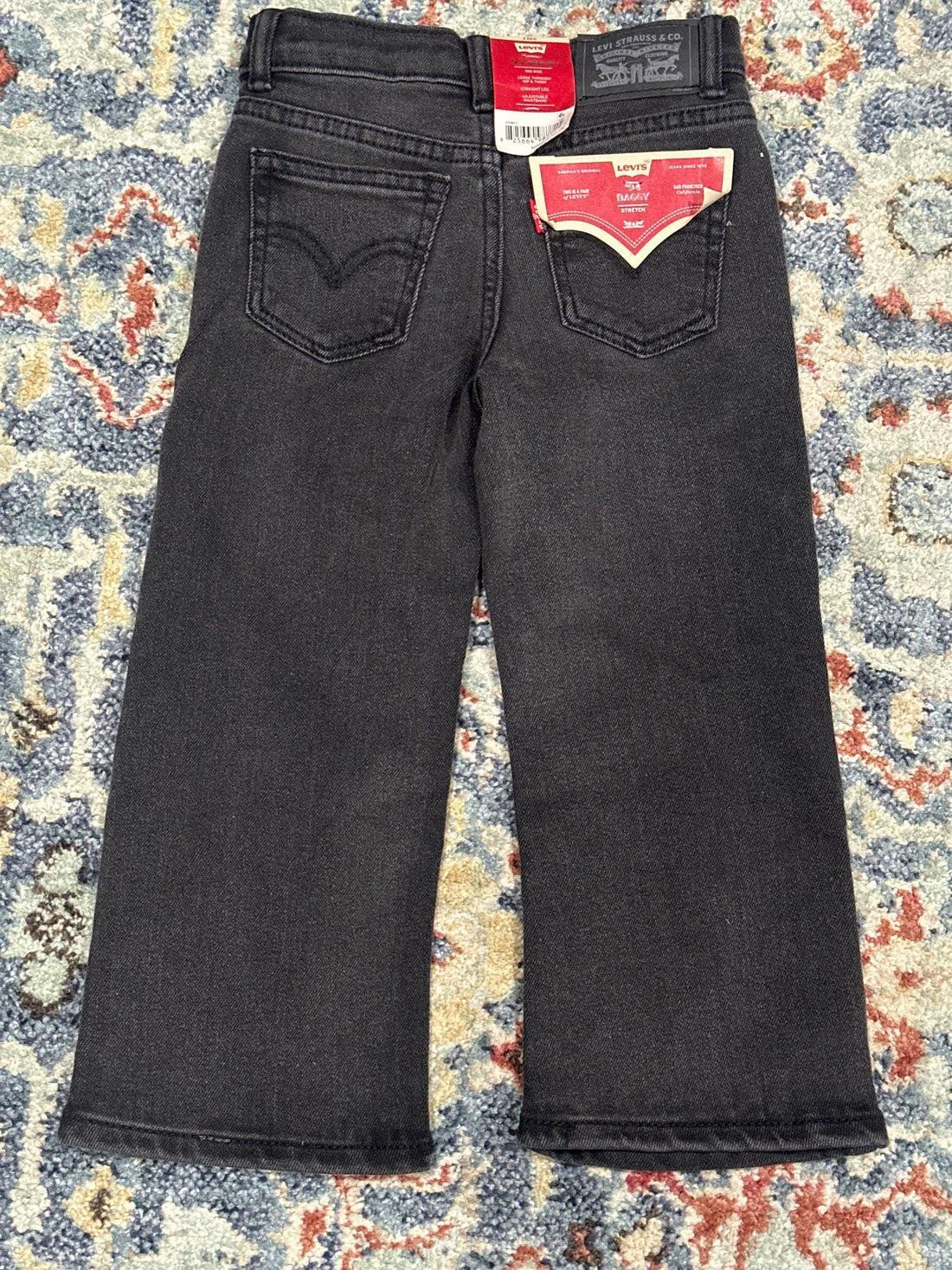 Levi's '94 Baggy Jeans Girls Size 4 Black Straight Leg Adjustable Waist NWT2