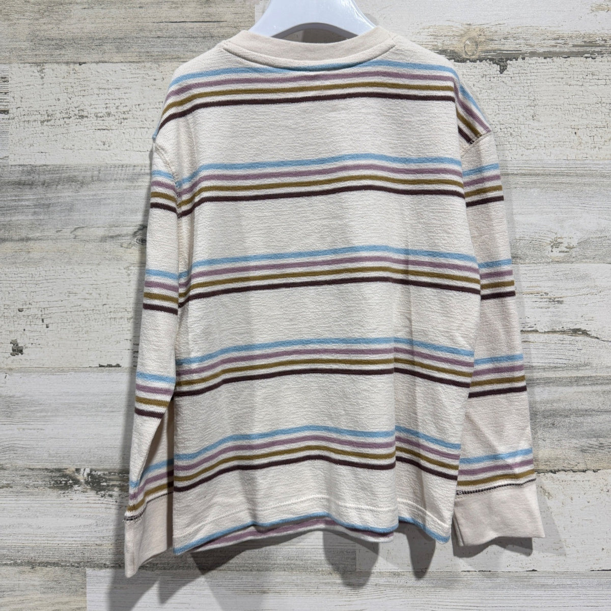 Cat & Jack Henley Shirt Boys XS 4-5 Cream Striped Relaxed Waffle Knit NWT4