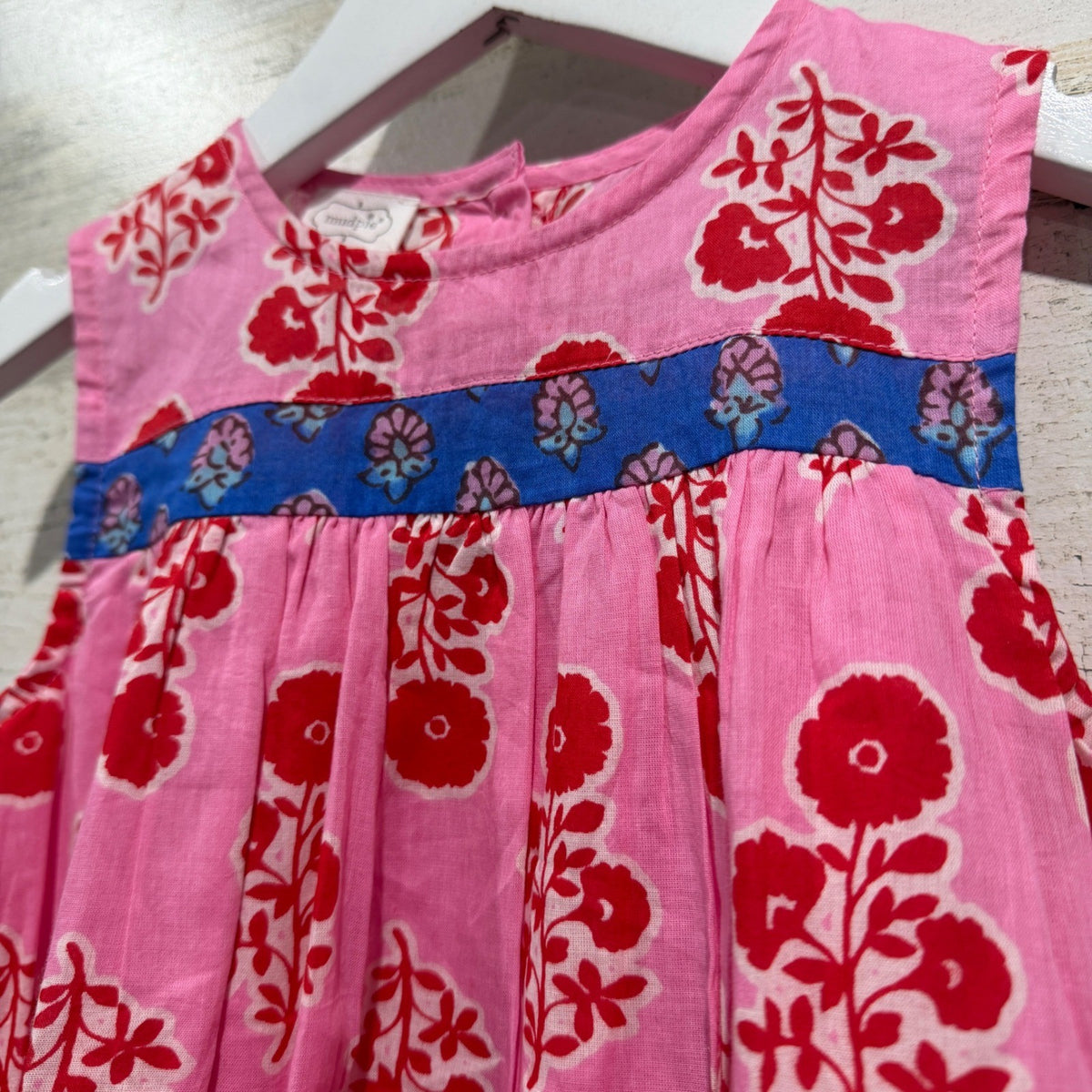 Mud Pie Floral Tiered Dress Girls 3T Pink 100% Cotton Boho EUC1