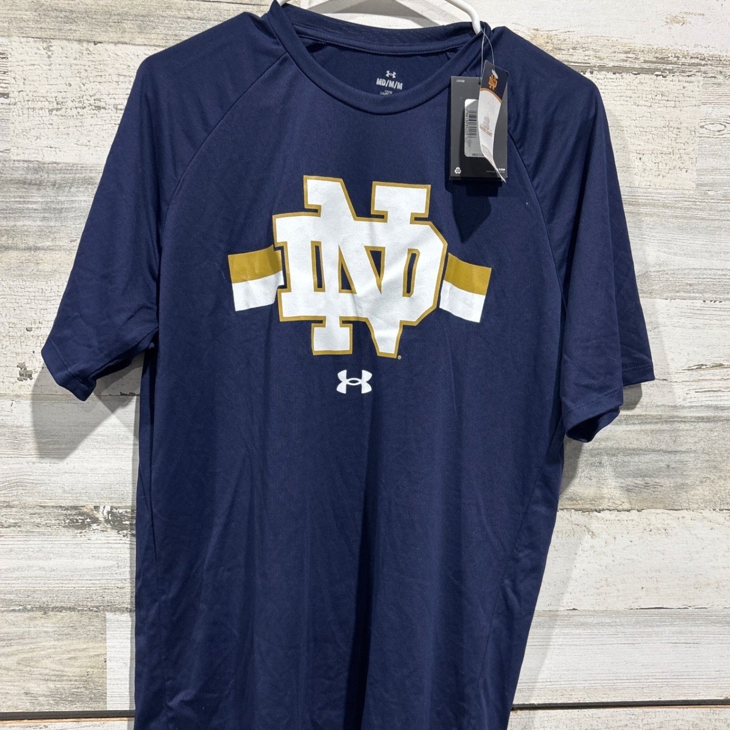 Under Armour Notre Dame Shirt Mens Medium Navy Blue Dri-Fit Collegiate NWT0