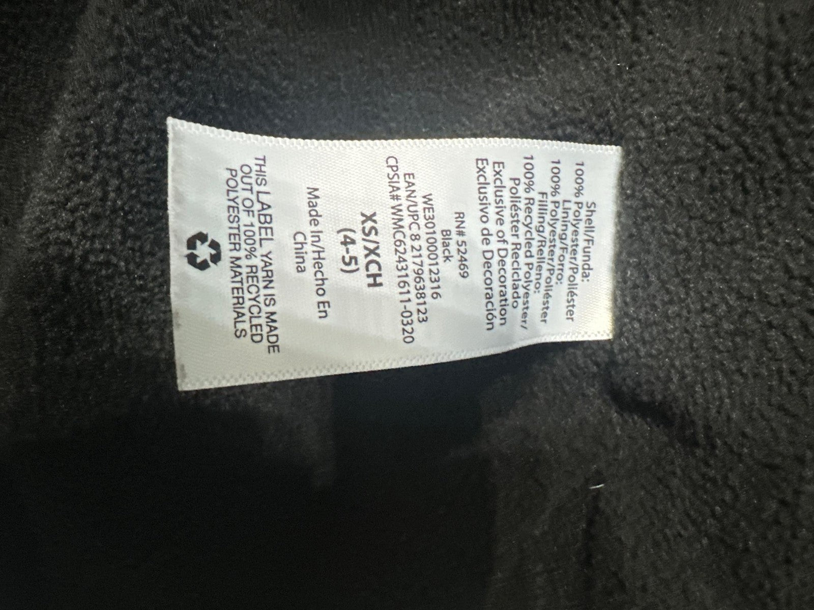 Black Fleece Lined Jacket Wonder Nation Kids XS 4-5 EUC3