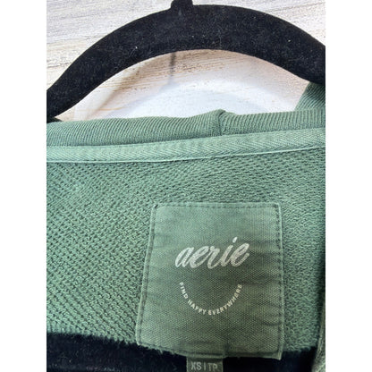 Aerie Oversized Hoodie Women XS Green Henley Button Loungewear Gorpcore EUC1