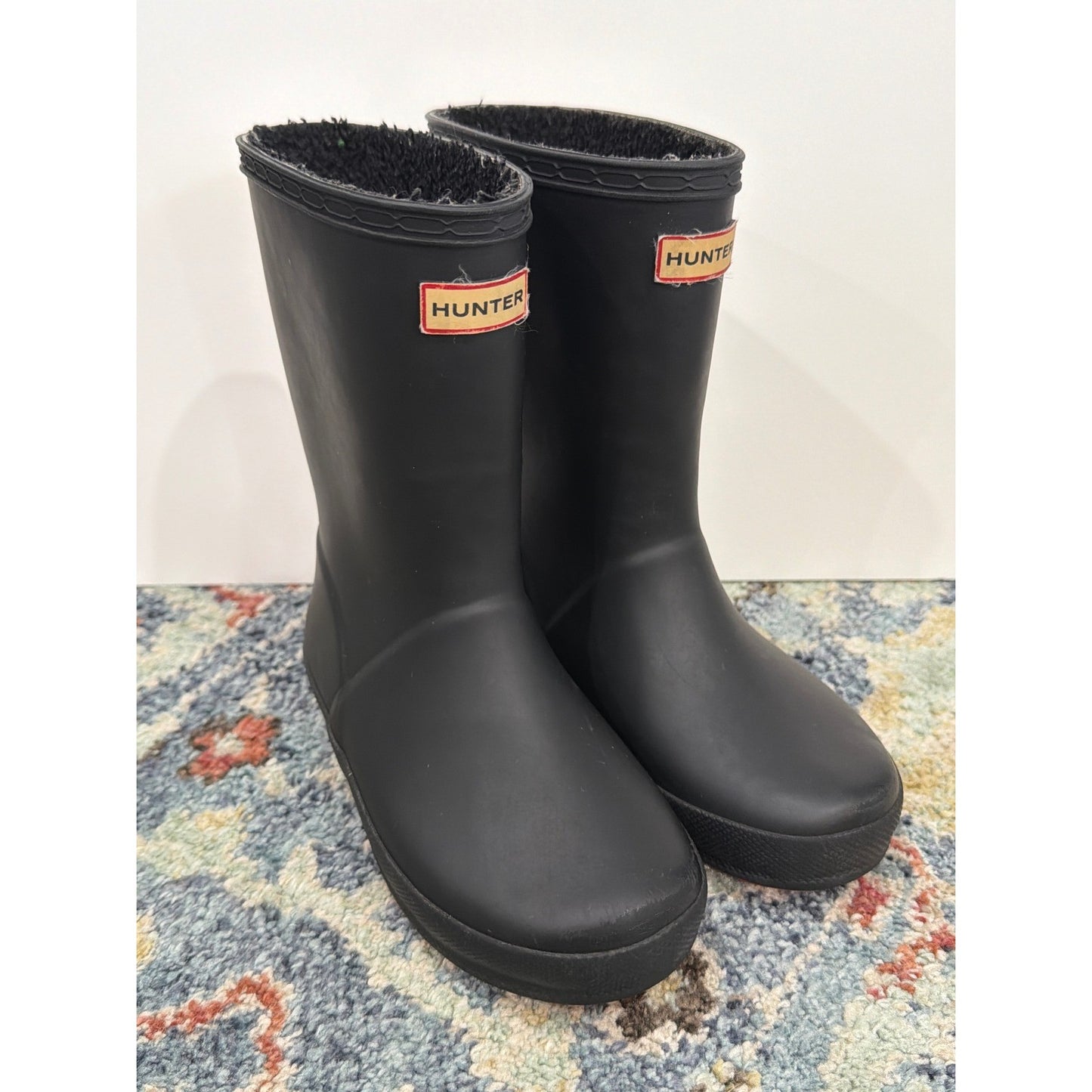 Hunter Rain Boots Kids 12 Black Matte Fleece Lined Rubber Outdoors0