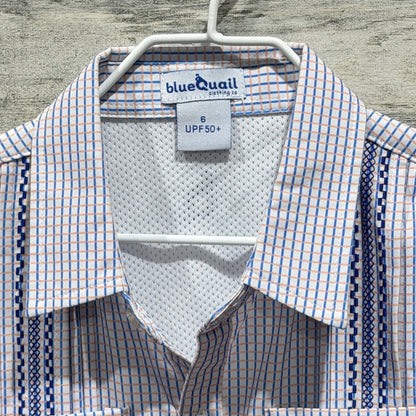 Blue Quail Fishing Shirt Boys 6 Blue Plaid UPF 50 Guayabera Outdoor EUC1