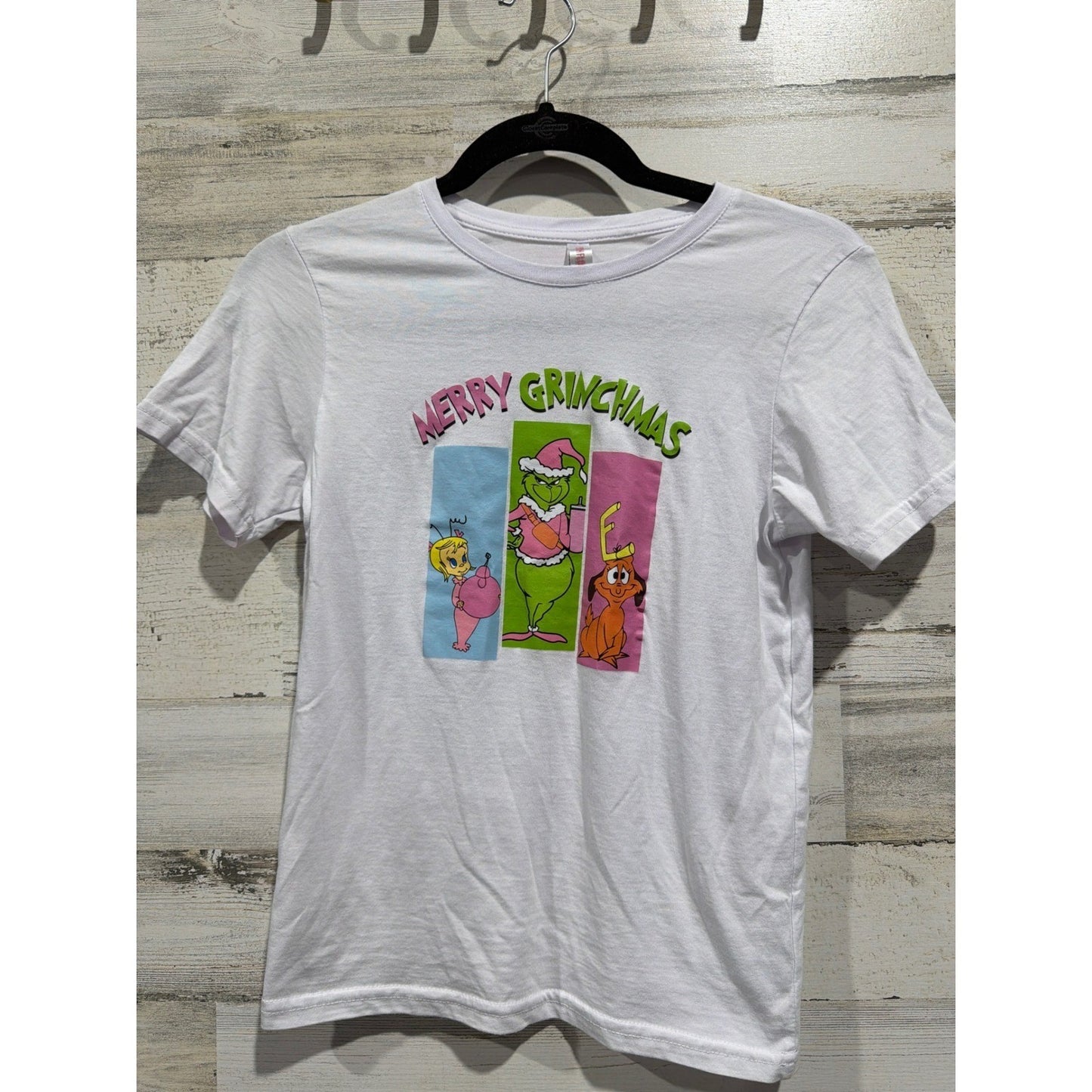 Dr Seuss Merry Grinchmas Shirt Girls M White Graphic Tee Holiday EUC0