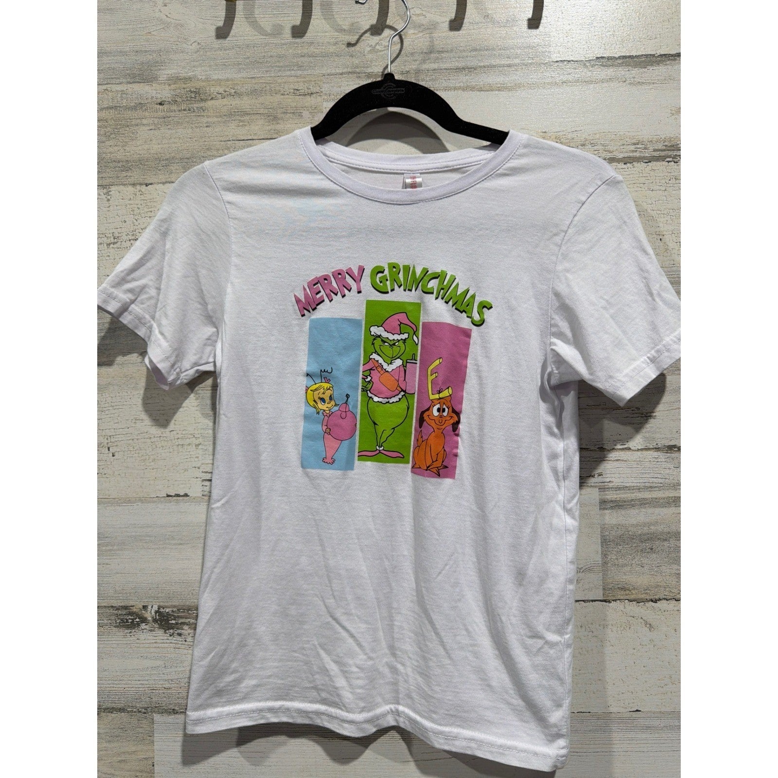 Dr Seuss Merry Grinchmas Shirt Girls M White Graphic Tee Holiday EUC0