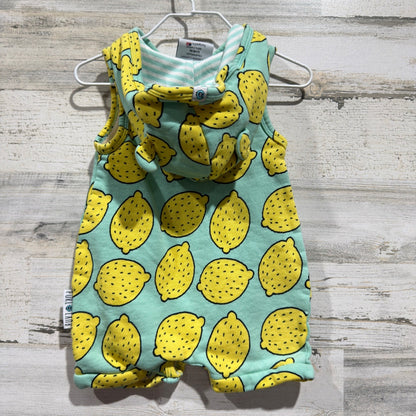 Purl Lamb Hooded Romper Kids 12/18M Mint Lemon Print Fruitcore EUC2