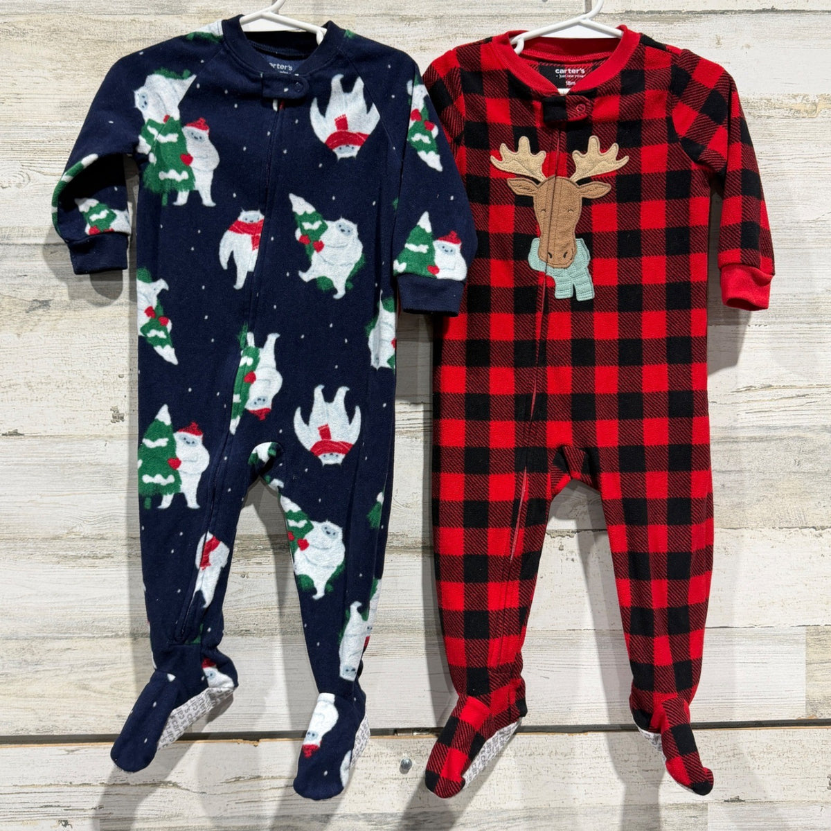 Carter's Footed Pajamas 2-Pack Kids 18M Red Blue Fleece Holiday Style0