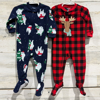 Carter's Footed Pajamas 2-Pack Kids 18M Red Blue Fleece Holiday Style0