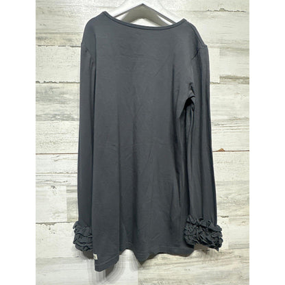 Sew Sassy Long Sleeve Shirt Girls 12 Grey Ruffle Cuff Boutique Balletcore EUC2