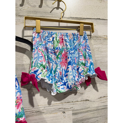 Little Bear Smocks Coral Reef Bloomers Set Girls 3T Pink Blue Cotton Coastal EUC7