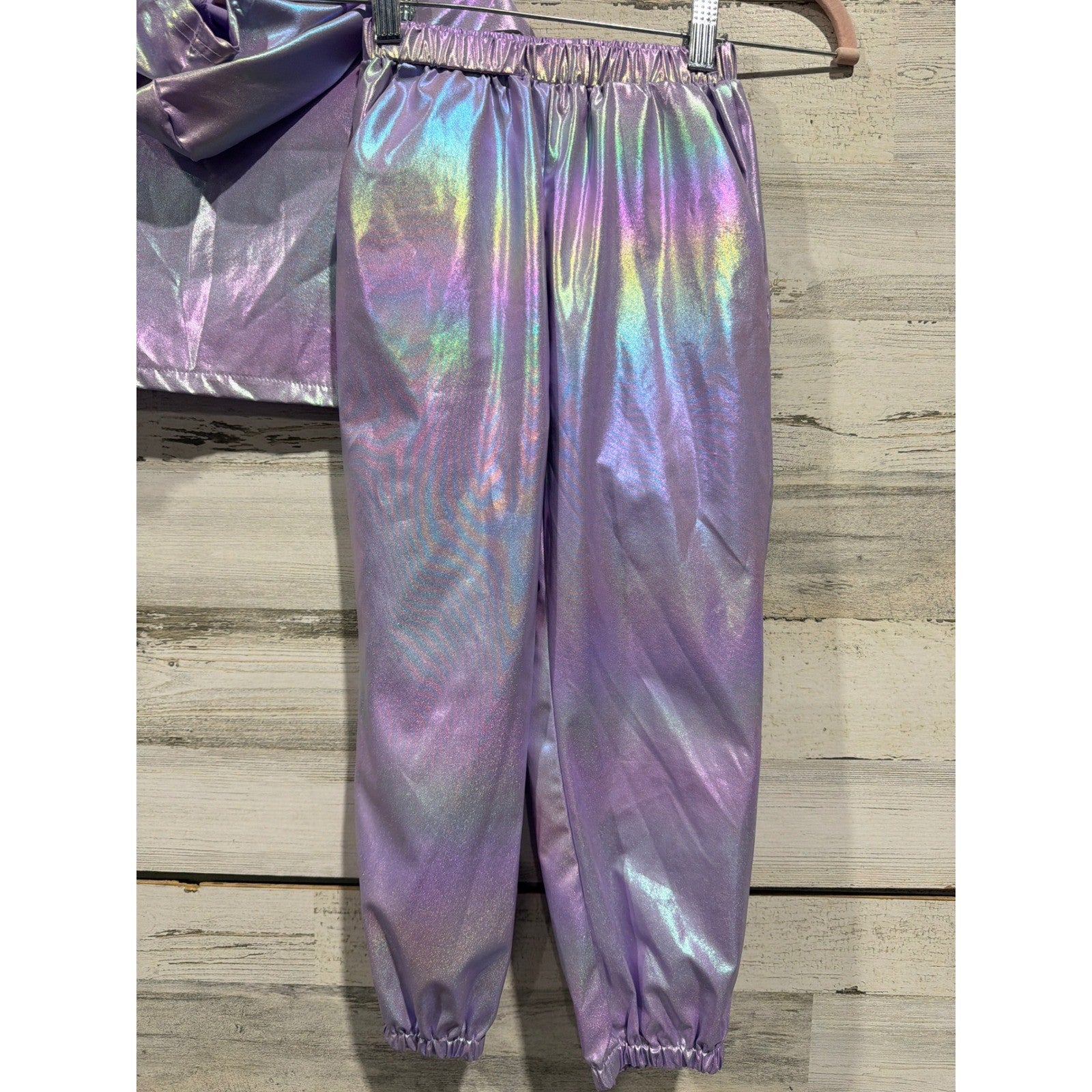 Jogger Set Girls 7 Purple Iridescent Metallic Holographic EUC3