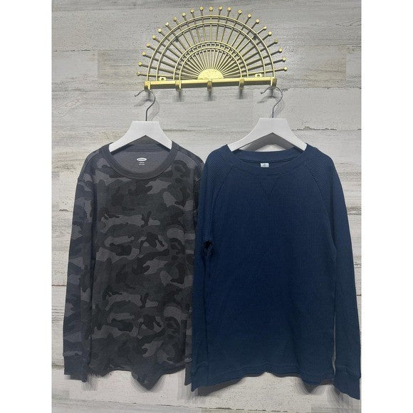 Thermal Shirts Class Club Old Navy Boys Large 10-12 Blue Camo Waffle Knit0