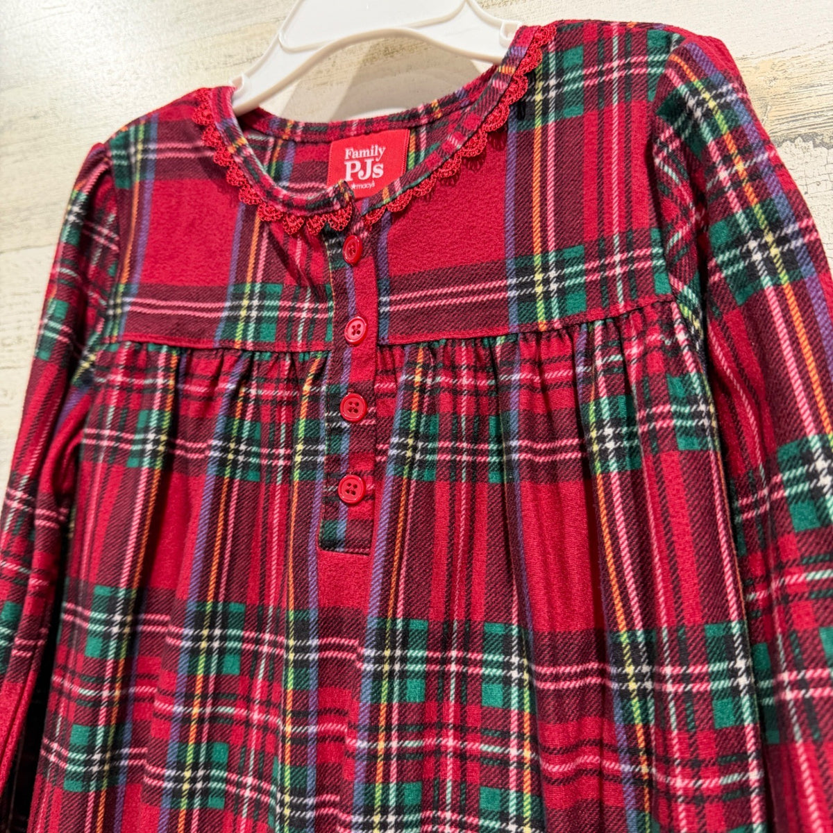Family PJs Plaid Nightgown Girls XS 4/5 Red Polyester Holiday Classic EUC1