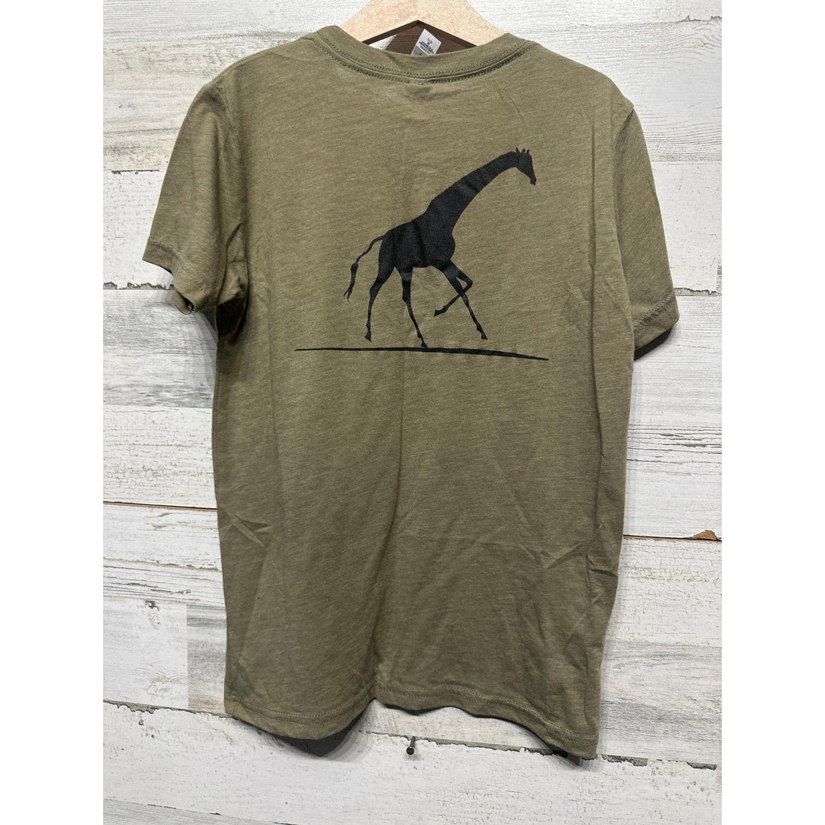 Longneck Manor Graphic Tee Kids Size S Olive Green Giraffe Safari GUC0