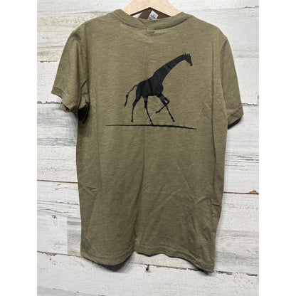 Longneck Manor Graphic Tee Kids Size S Olive Green Giraffe Safari GUC0