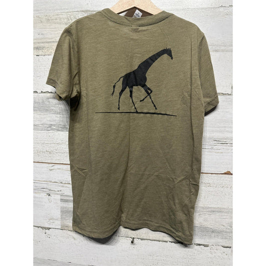 Longneck Manor Graphic Tee Kids Size S Olive Green Giraffe Safari GUC0