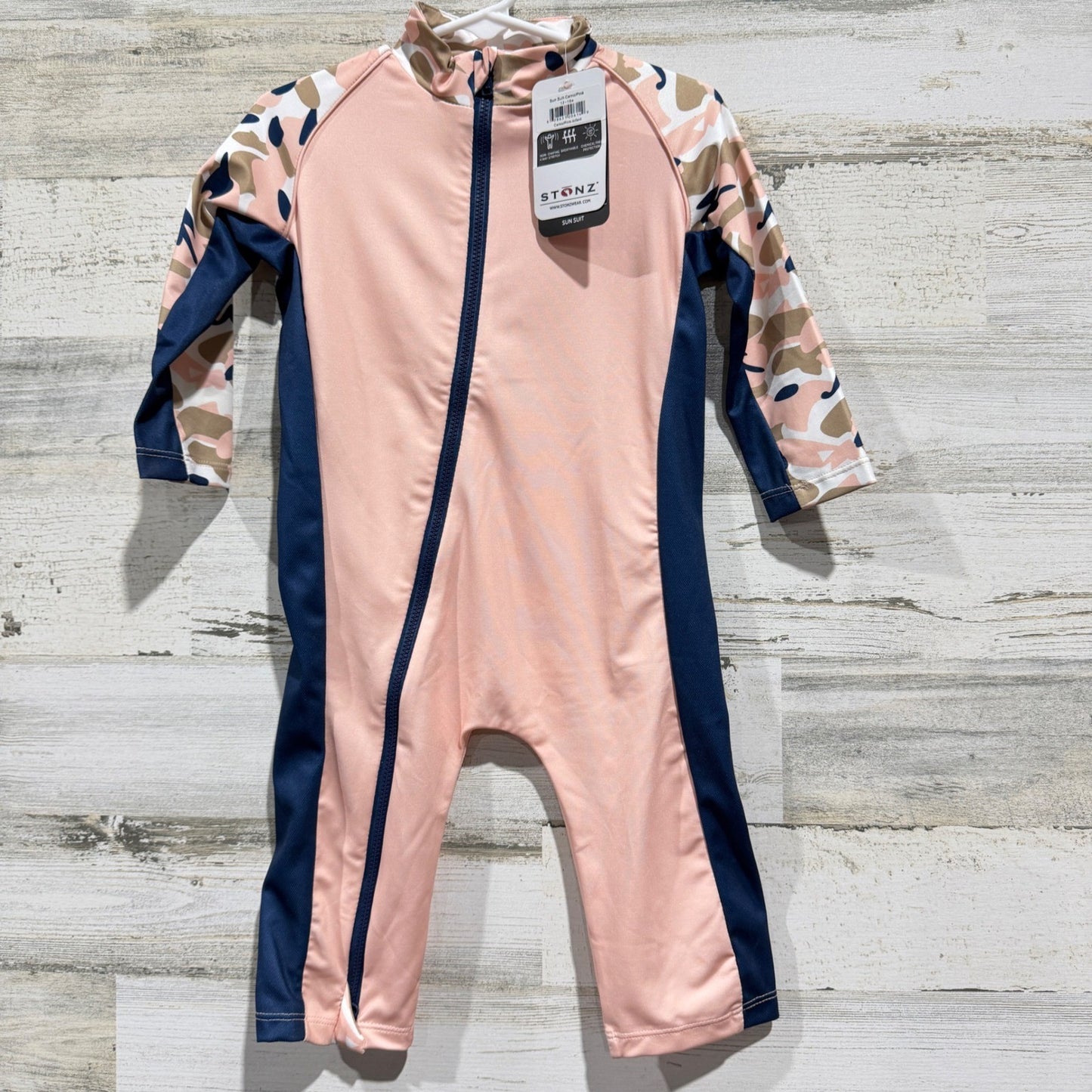 Stonz Sun Suit Baby 12-18m Pink Camo UPF 50 Rash Guard One Piece NWT0
