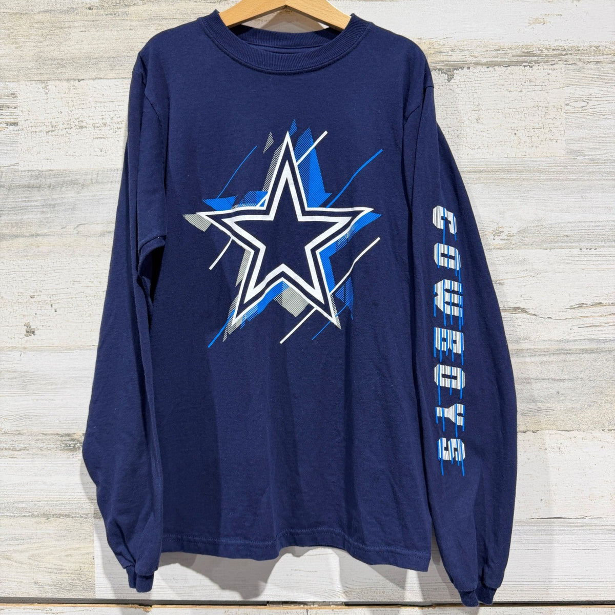Dallas Cowboys Graphic Tee Youth M Navy Blue Long Sleeve NFL Football EUC0