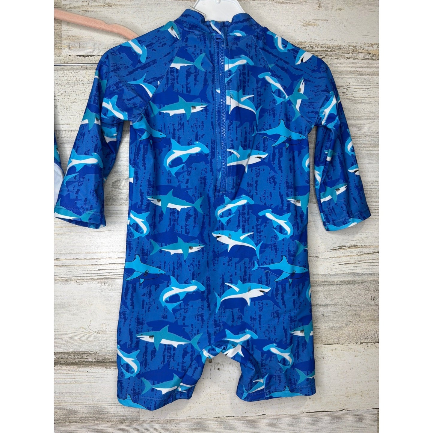 Up and Fast Swimsuit Boys 18-24M Blue Shark Rash Guard Hat Set Sharkcore EUC3