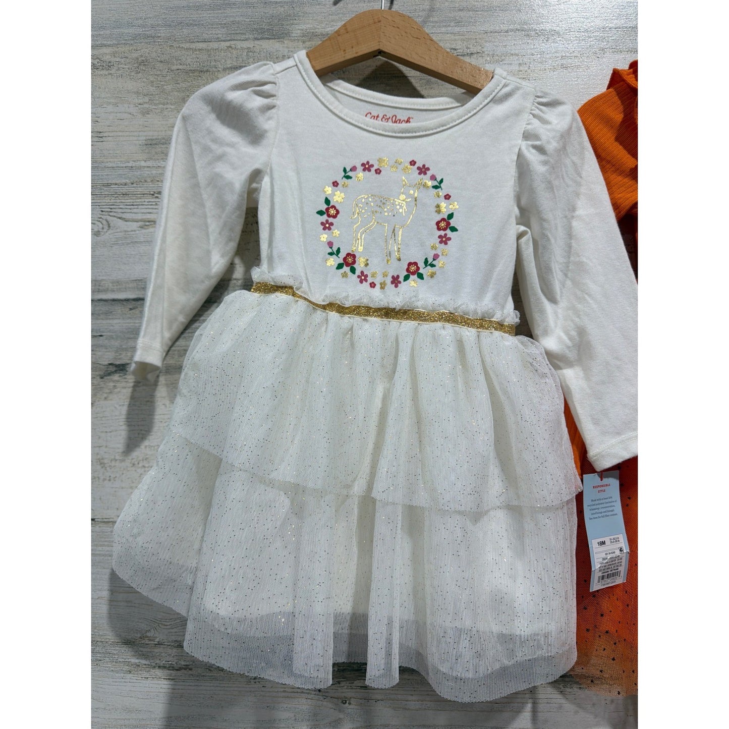 Cat & Jack Celebrate Dress Bundle Girls 18M Orange White Deer Pumpkin NWT EUC1