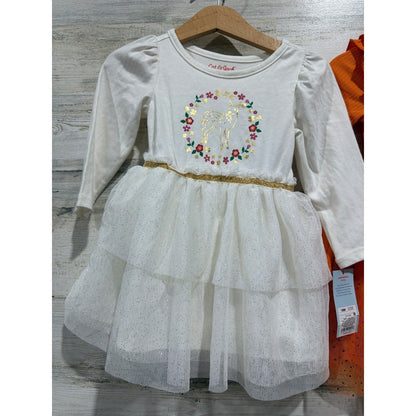 Cat & Jack Celebrate Dress Bundle Girls 18M Orange White Deer Pumpkin NWT EUC1