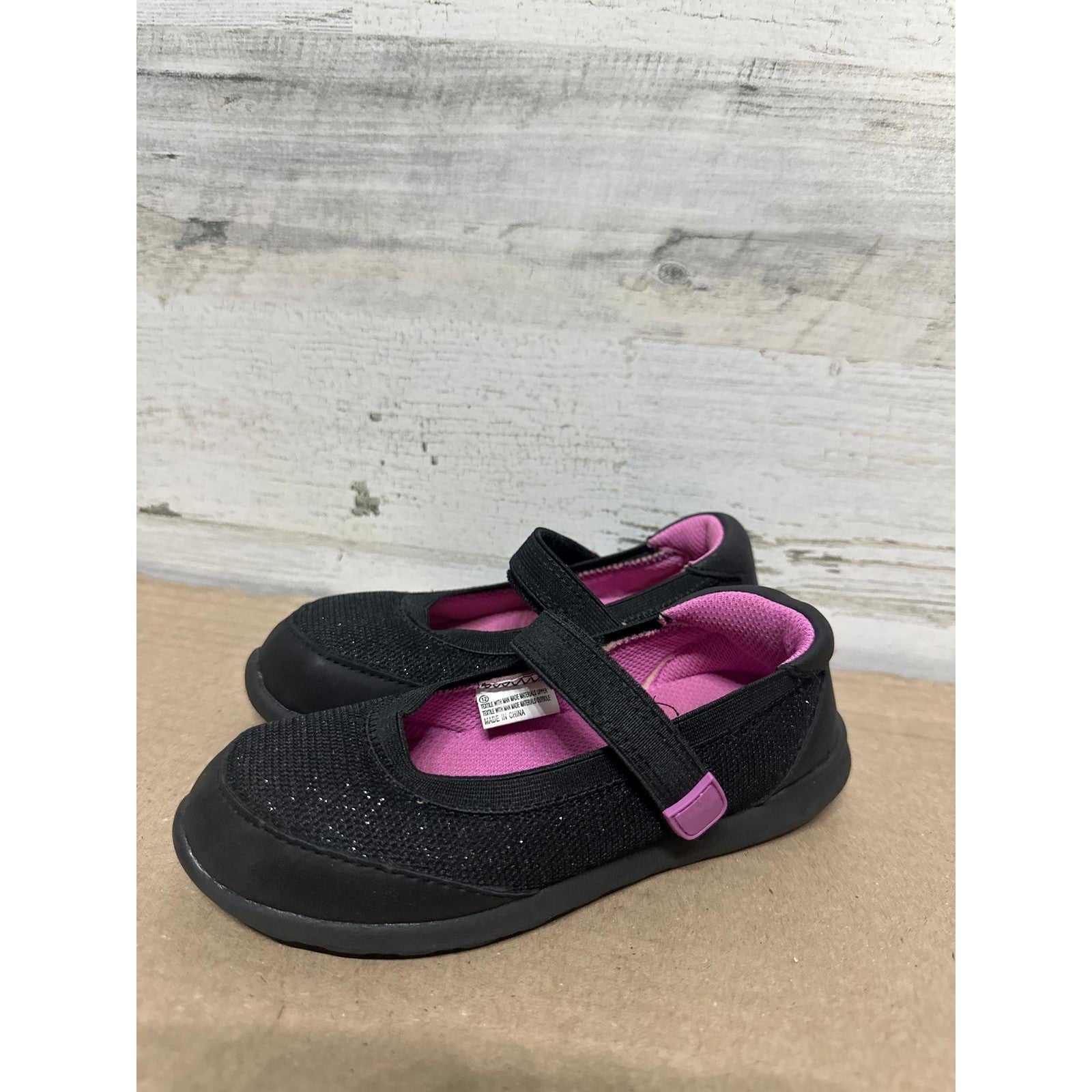 Cat & Jack Mary Jane Sneaker Girls 12 Black Glitter Hook and Loop GUC1
