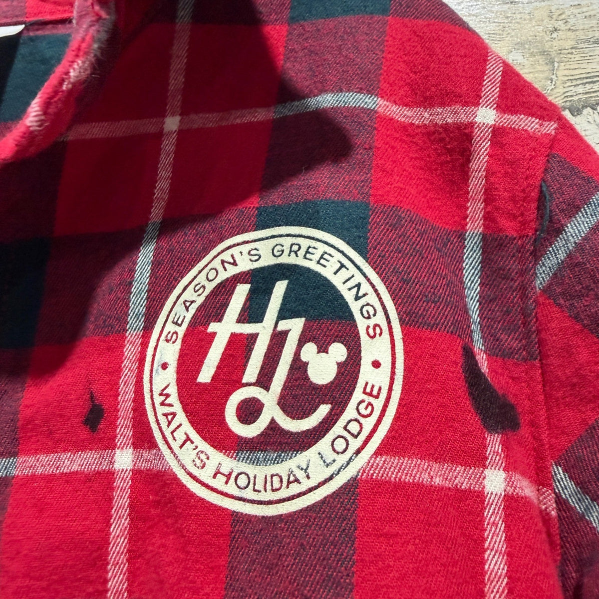 Disney Flannel Shirt Boys 4 Red Plaid Mickey Mouse Holiday Lodge *Flawed1